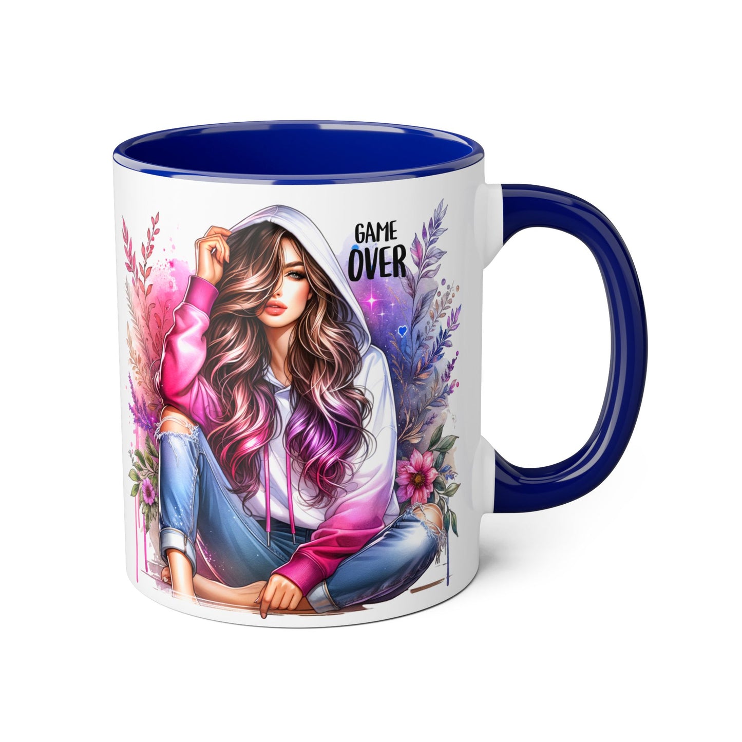 Stylish Gamer Mug, Game Over Coffee Cup, Floral Art Drinkware, Cute Gift for Gamers, Trendy Ceramic Tea Mug