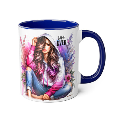 Stylish Gamer Mug, Game Over Coffee Cup, Floral Art Drinkware, Cute Gift for Gamers, Trendy Ceramic Tea Mug