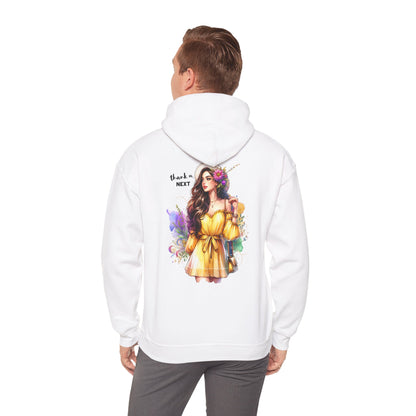 Thank U, Next Whimsical Fairy Art Hooded Sweatshirt, Cozy Apparel, Unique Gift, Casual Wear, Comfortable Layer