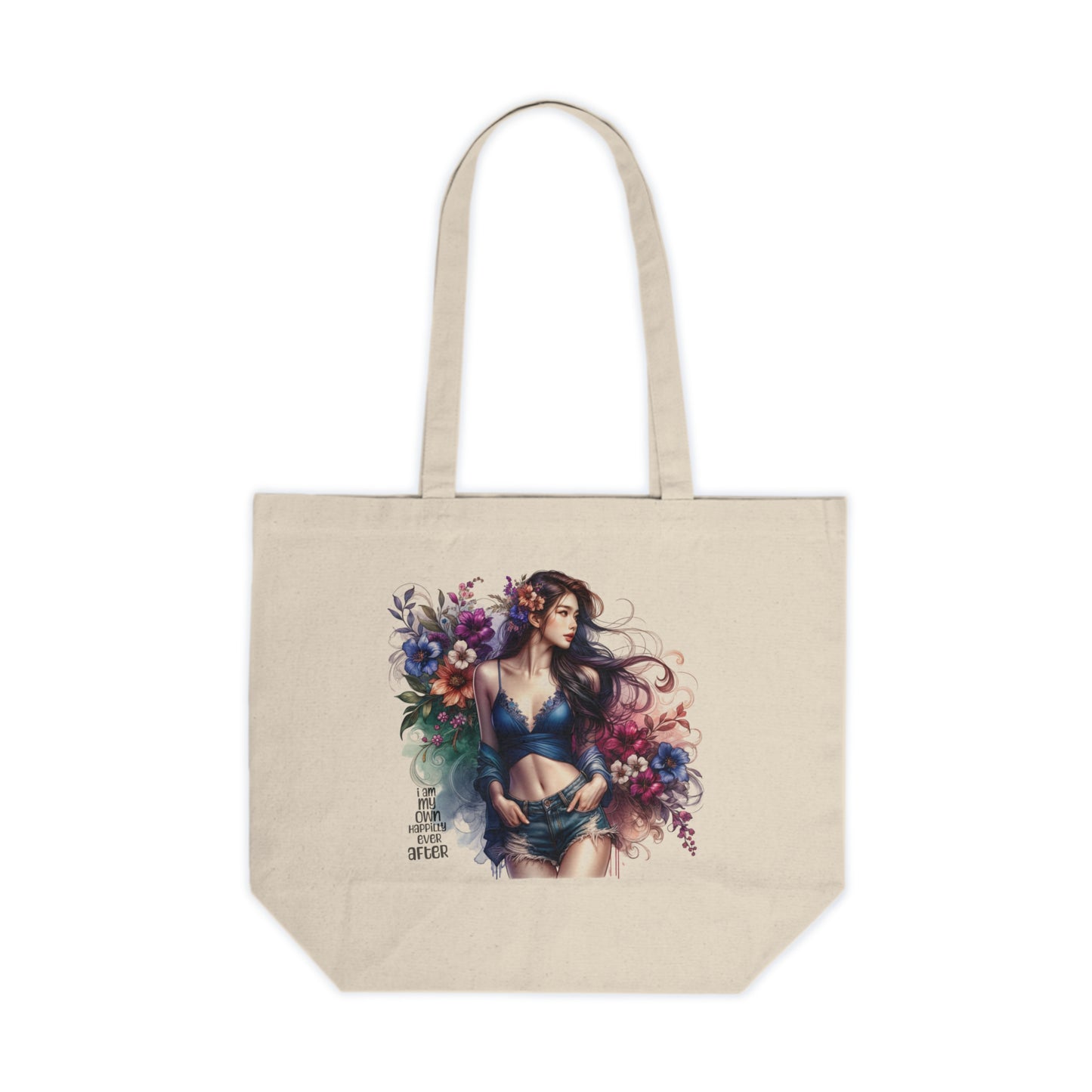 I Am My Own Happily Ever After  Bohemian Floral Canvas Tote Bag, Eco-Friendly Shopper, Market Tote, Beach Bag, Gift for Her