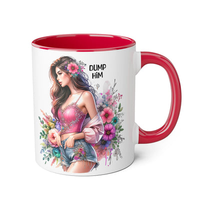 Floral Accent Mug, 11oz Coffee Cup, Gift for Her, Inspirational Mug, Cute Floral Design, Self-Love Coffee Mug