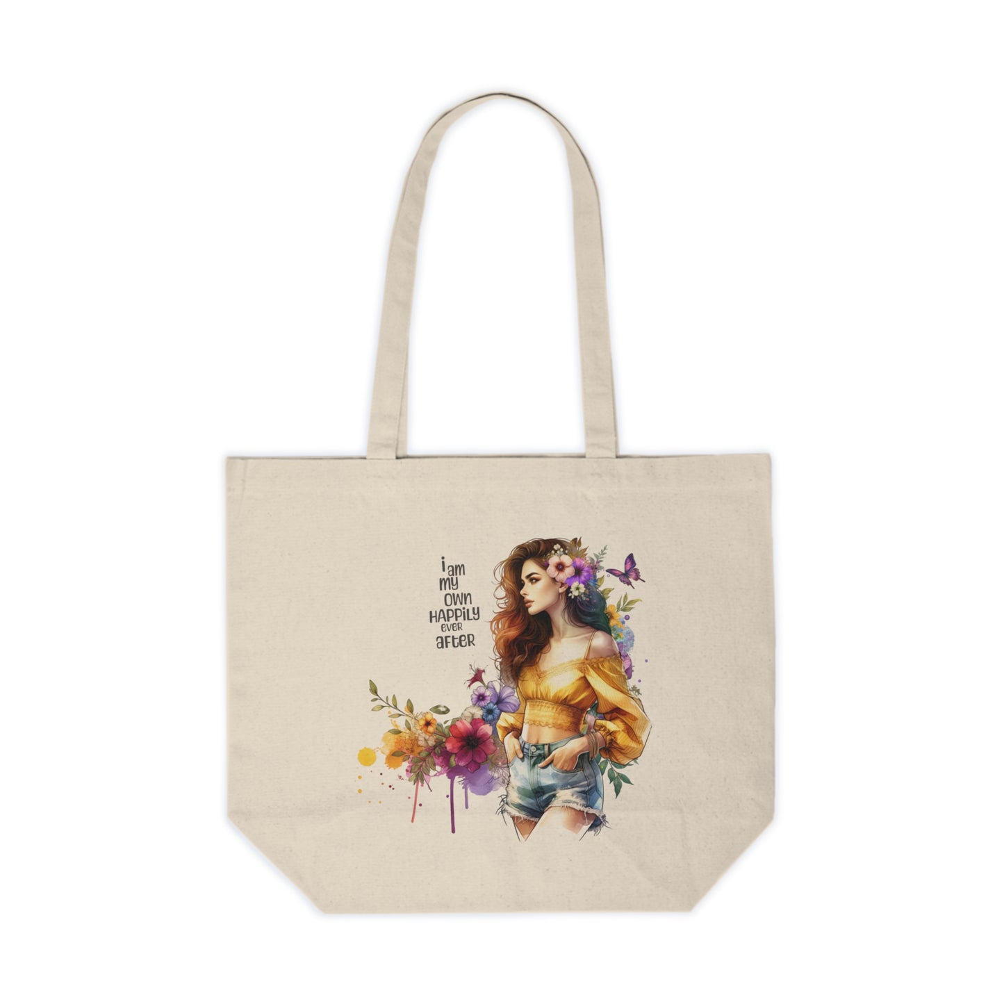 I Am My Own Happily Ever After Boho Floral Canvas Tote Bag, Stylish Shopper Tote, Eco-Friendly Grocery Bag, Gift for Her, Summer Market Bag