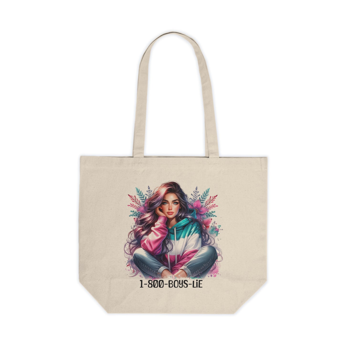 1-800-Boys-Lie Chic Canvas Tote Bag with Floral Girl Design, Versatile Shopping Tote, Eco-Friendly Bag, Travel Bag, Gift for Friends