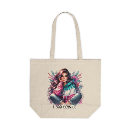 1-800-Boys-Lie Chic Canvas Tote Bag with Floral Girl Design, Versatile Shopping Tote, Eco-Friendly Bag, Travel Bag, Gift for Friends