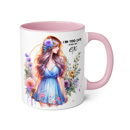 I'm Too Cute For My Ex Floral Ex-Partner Mug, Coffee Cup for Breakup Gifts, Girlfriend Present, Humor Mug, Cute Gift Idea for Her