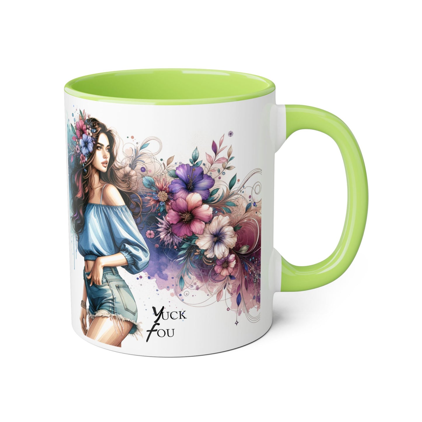 Yuck Fou Bohemian Floral Accent Mug, 11oz Coffee Cup for Art Lovers, Unique Gift for Birthdays, Mother's Day, Relaxation Tea, Decor