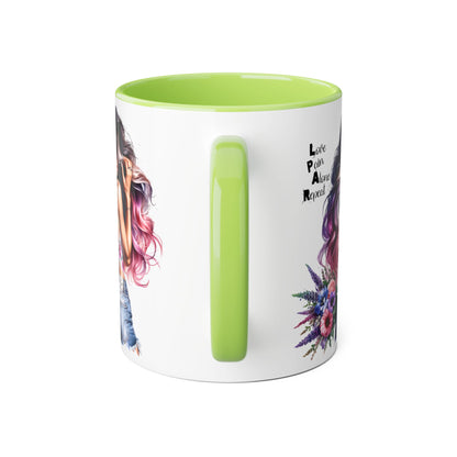 Vibrant Floral Accent Mug - Love Pain Alone Repeat, Coffee Lover Gift, Inspirational Drinkware, Art Mug, Stylish Home Decor
