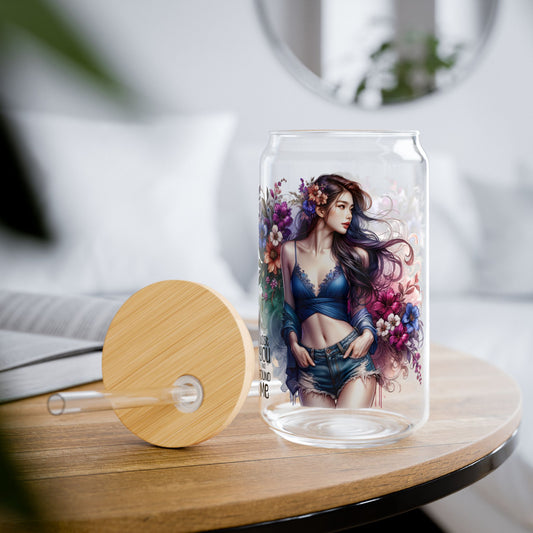Lost You and Found Me Artistic Sipper Glass, Floral Glass Cup with Straw, Unique Drinkware, Gift for Her, Fun Summer Drinkware