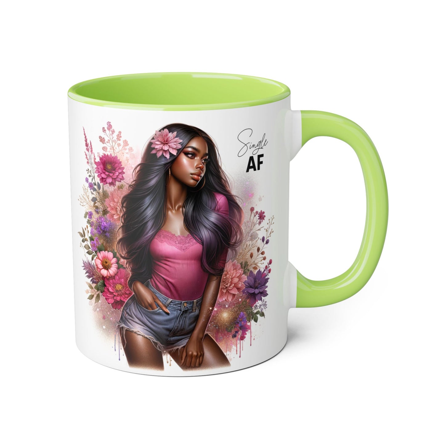 Colorful Floral Single AF Accent Mug, Aesthetic Coffee Cup for Coffee Lovers, Unique Gift for Birthdays, Special Occasions, Art Enthusiasts