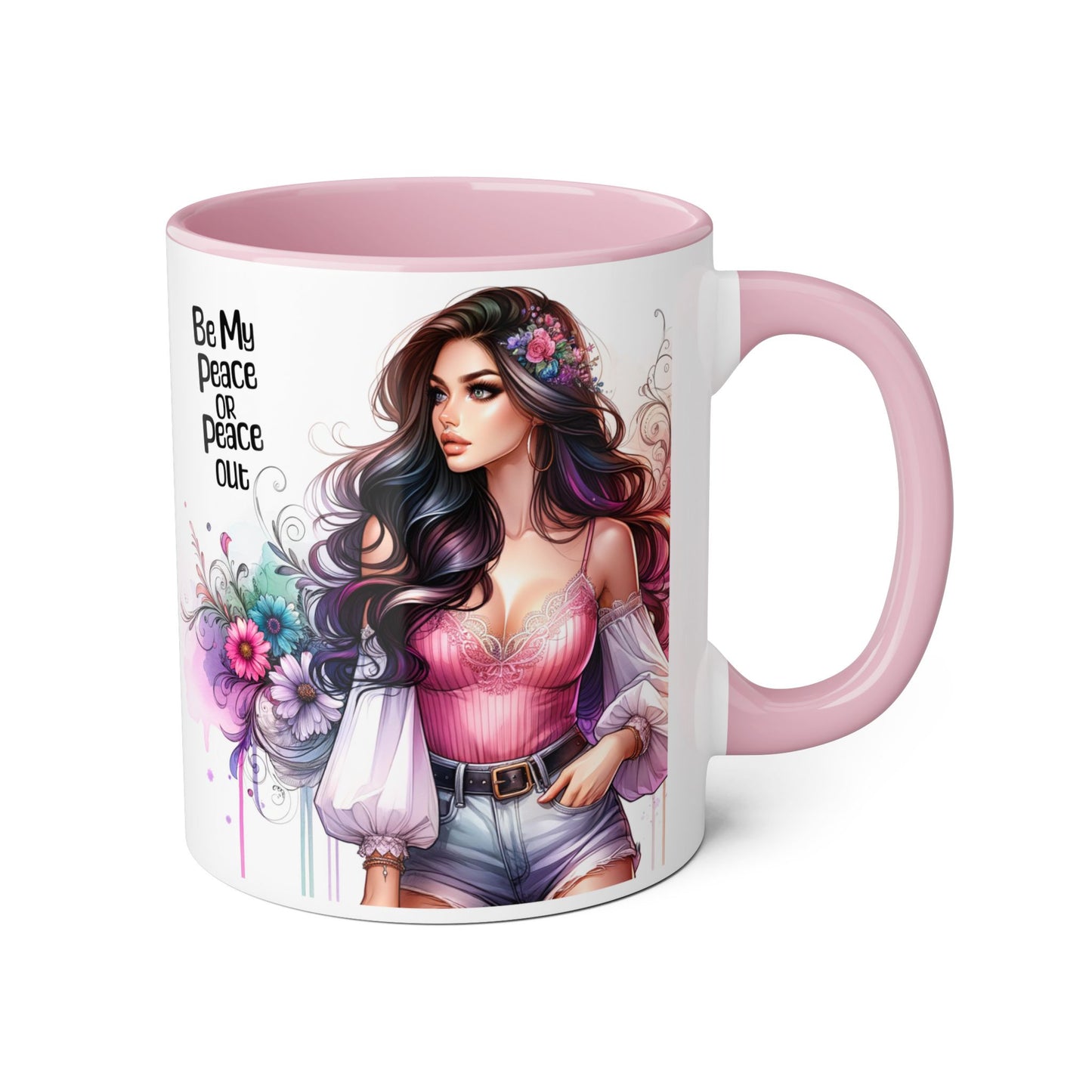 Bohemian Accent Mug, Be My Peace or Peace Out Gift, Artistic Coffee Mug, Floral Coffee Cup, Gift for Her