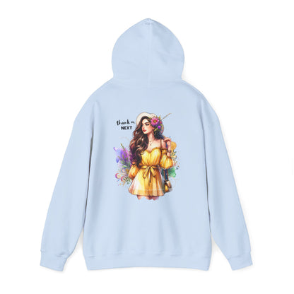 Thank U, Next Whimsical Fairy Art Hooded Sweatshirt, Cozy Apparel, Unique Gift, Casual Wear, Comfortable Layer