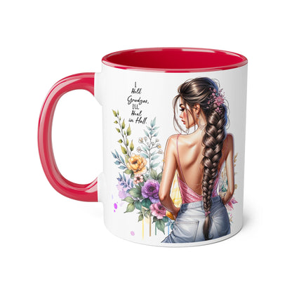 I Hold Grudges, I'll Heal in Hell  Humoristic Floral Inspirational Accent Mug, 11oz, Empowering Gift, Coffee Cup, Unique Tea Mug, Birthday/Anniversary/Inspirational Gift