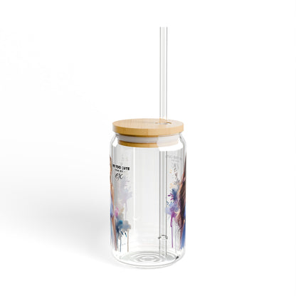 I'm Too Cute For My Ex Stylish Sipper Glass, 16oz - Perfect for Summer Drinks, Eco-Friendly Glass, Gift for Her, Floral Print, Water Bottle, Travel Mug