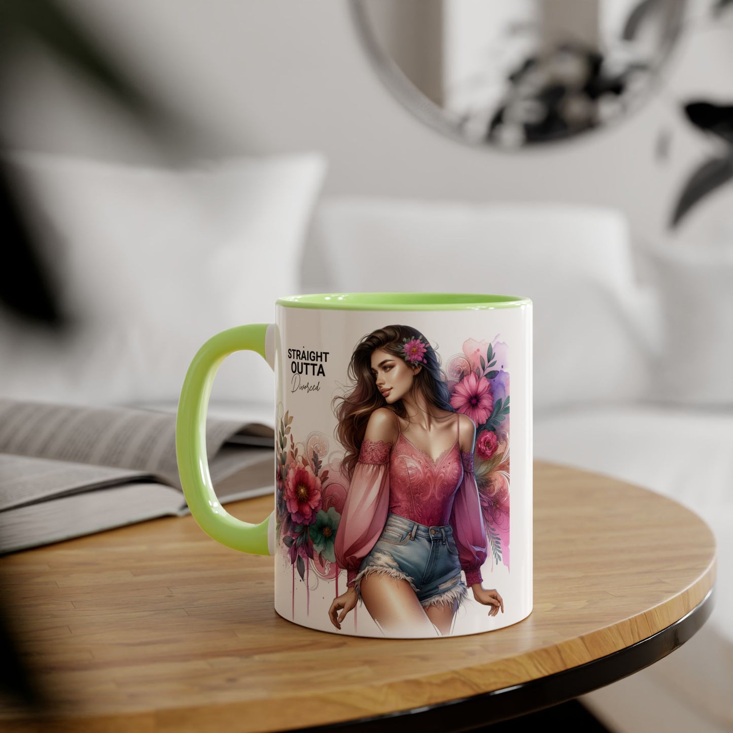 Straight Outta Divorced Humoristic Stylish Accent Mug, Floral Coffee Cup, Gifts for Her, Straight Outta, Unique Art Mug, Home Decor, Birthday Present