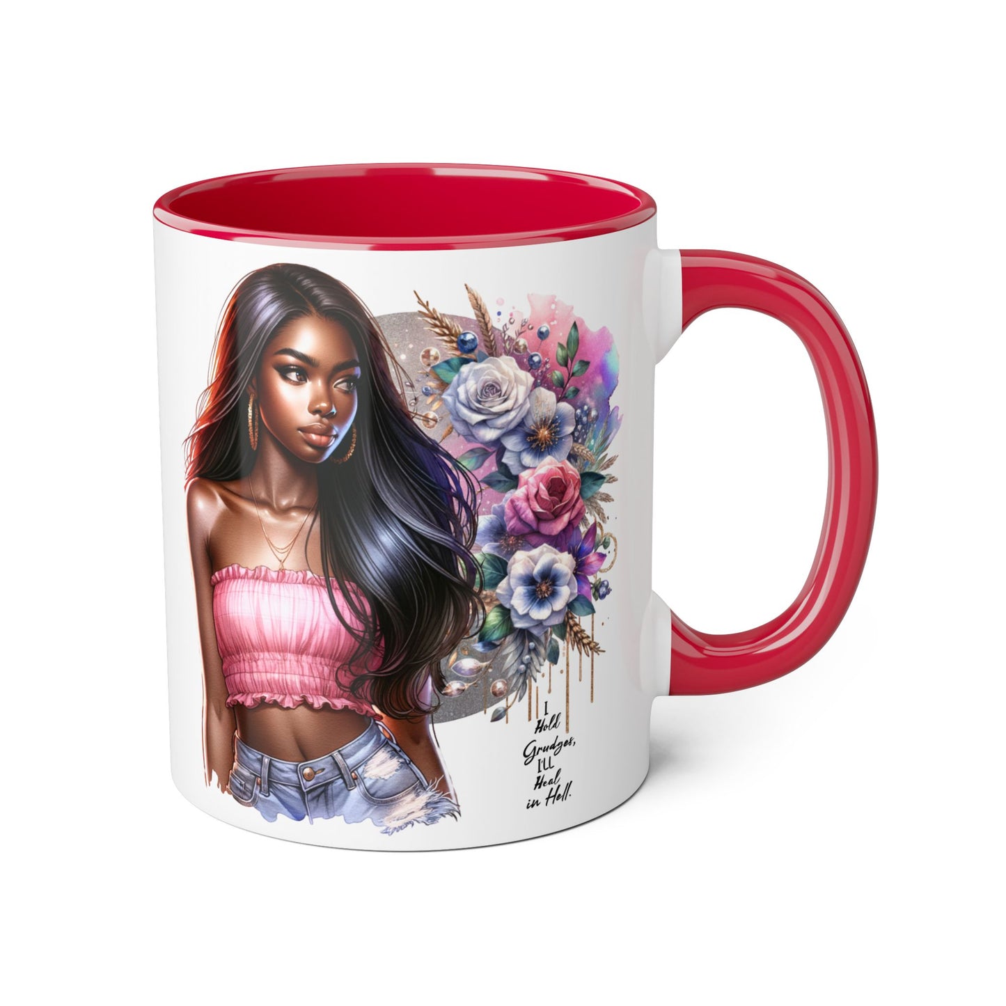 I Hold Grudges, I'll Heal in Hell  Humoristic Bohemian Floral Accent Mug, Stylish Coffee Cup, Ideal for Gifting, Home Decor, Motivational Quote Mug, Perfect for Every Occasion