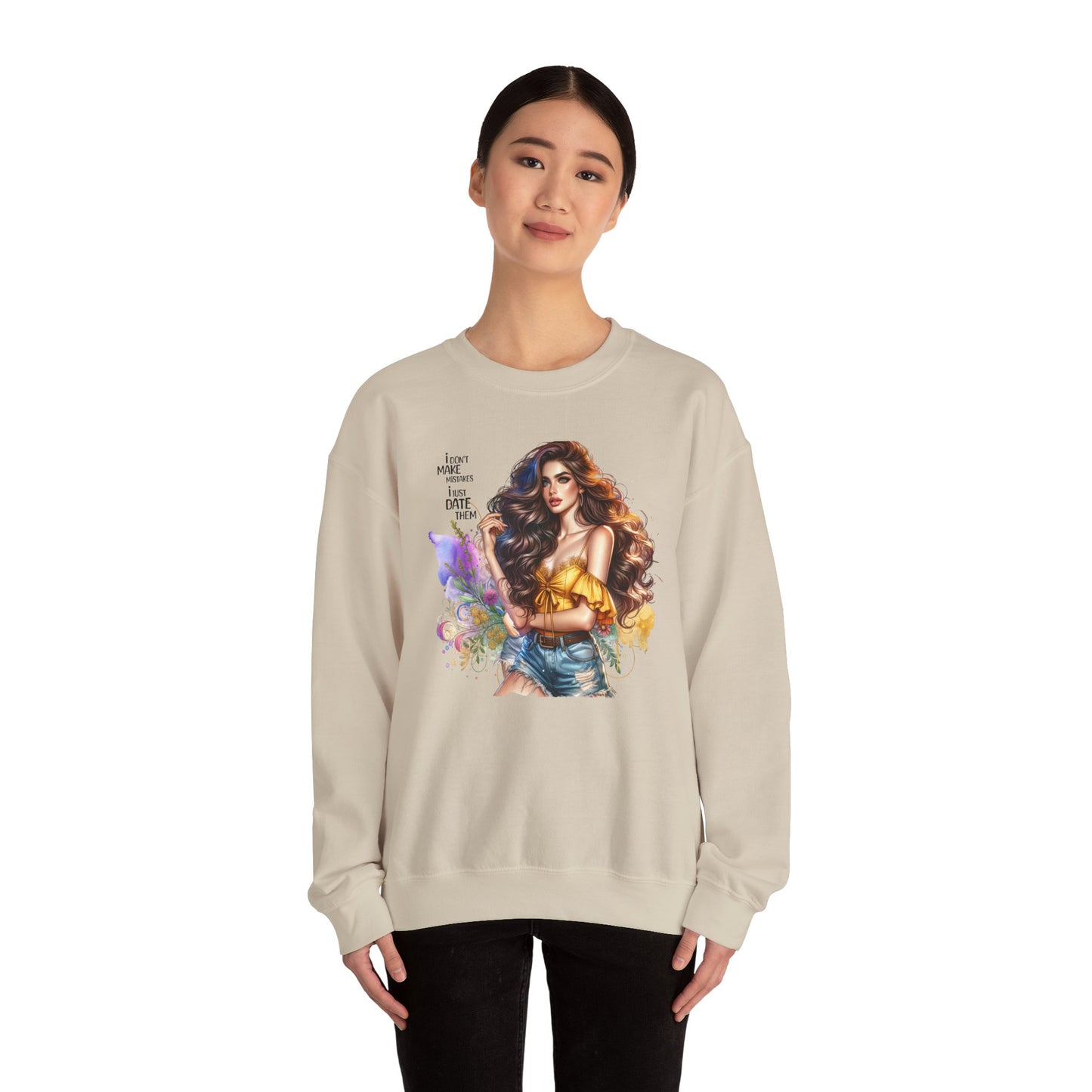 I Don`t  Make Mistakes, I Just Date Them Artistic Crewneck Sweatshirt - Perfect for Casual Outings, Gifts, Festivities, and Everyday Comfort, Featuring Colorful Designs
