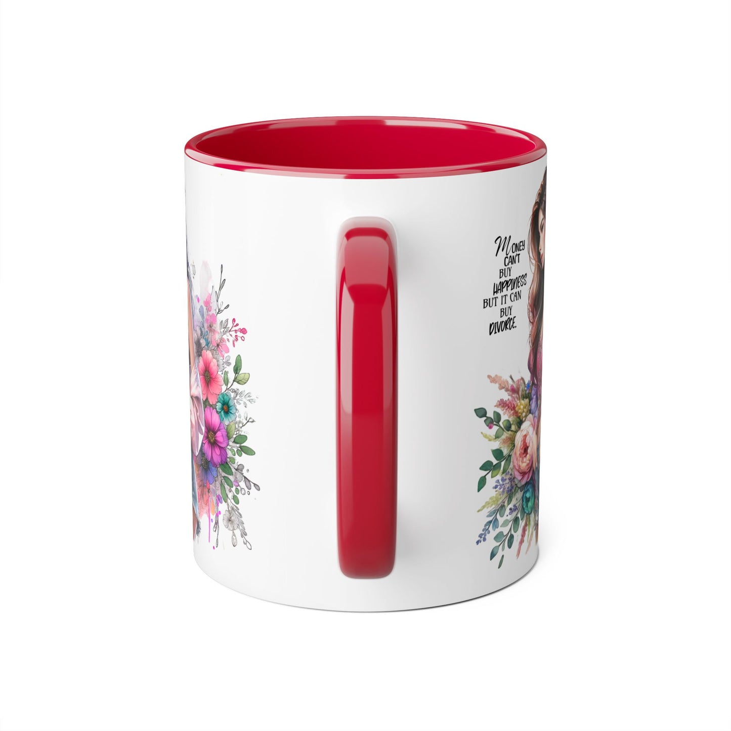 Money Can't Buy Happiness But It Can Buy Divorce Humoristic Floral Inspirational Mug, Gift for Friends, Coffee Cup, Tea Lover, Flower Design, Motivational Quote, Birthday Gift
