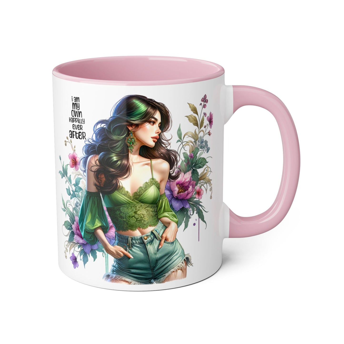 I Am My Own Happily Ever After Empowered Woman Accent Mug, Inspirational Coffee Cup, Floral Art Mug, Perfect Gift for Her, Motivational Drinkware