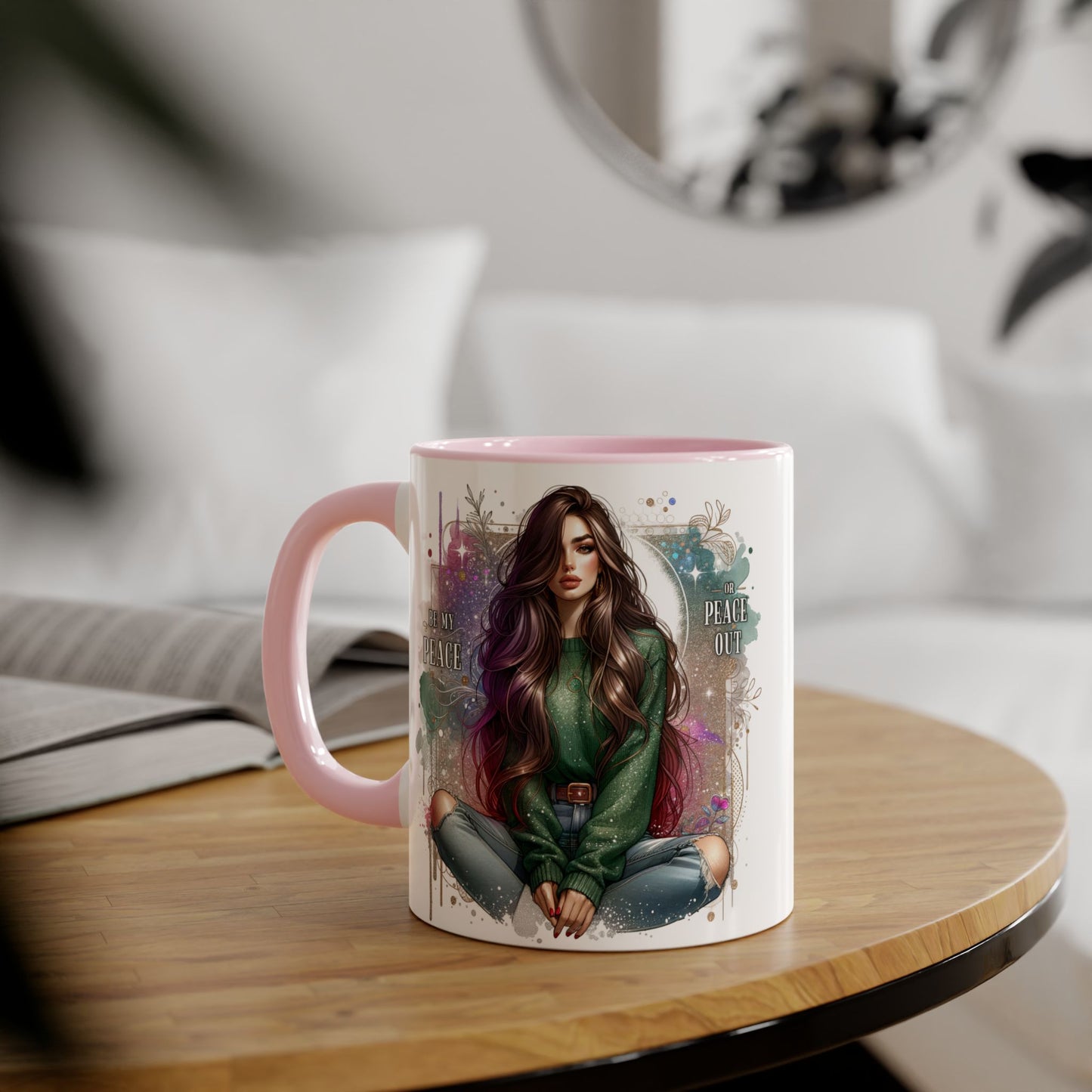 Artistic Be My Peace or Peace Out Mug, Inspirational Coffee Cup, Great for Relaxing Moments, Perfect Gift for Friends, Unique Home Decor, Peaceful Vibe
