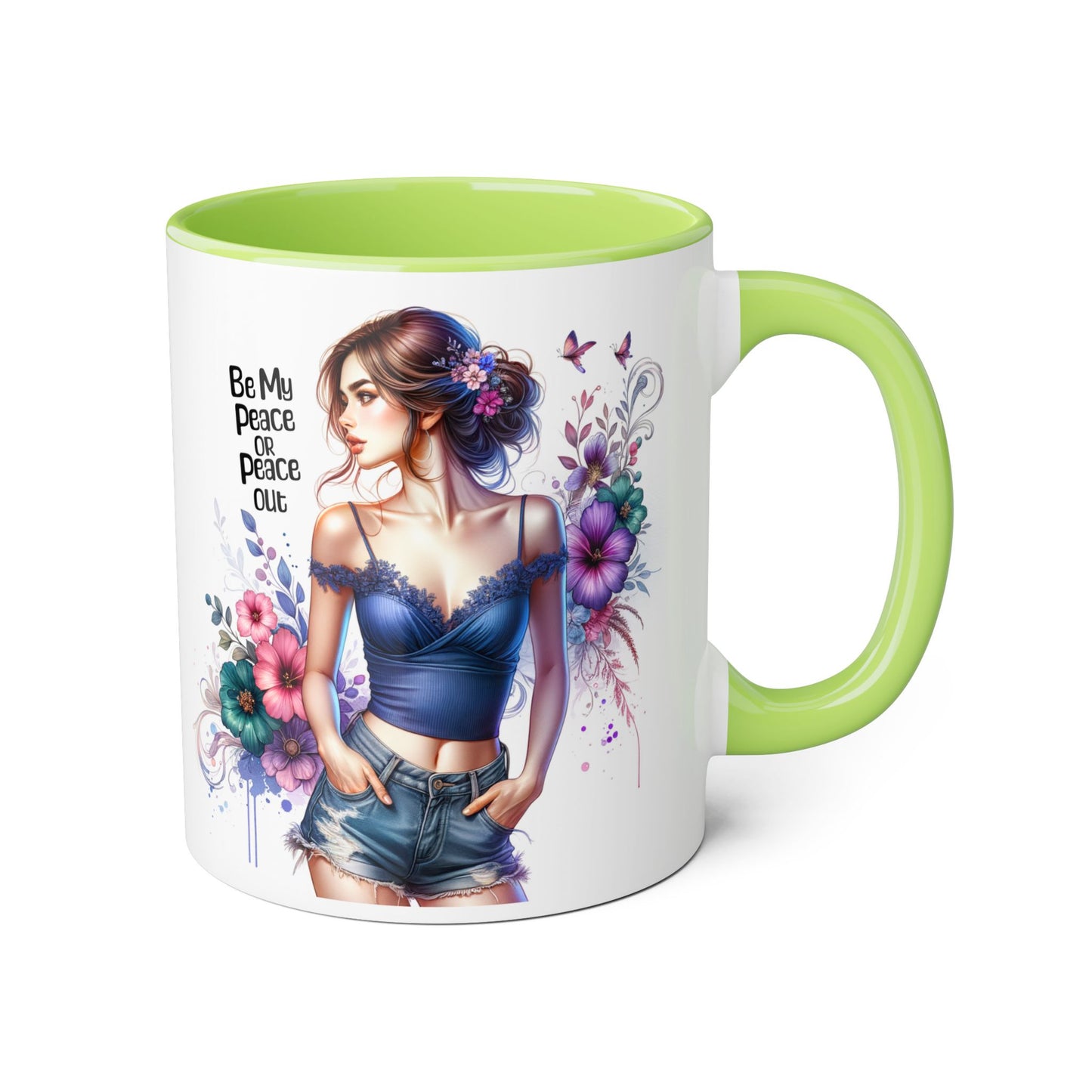 Be My Peace or Peace Out Bohemian Themed Accent Mug, Artist Cup, Unique Gift, Floral Coffee Cup, Inspirational Quote Mug