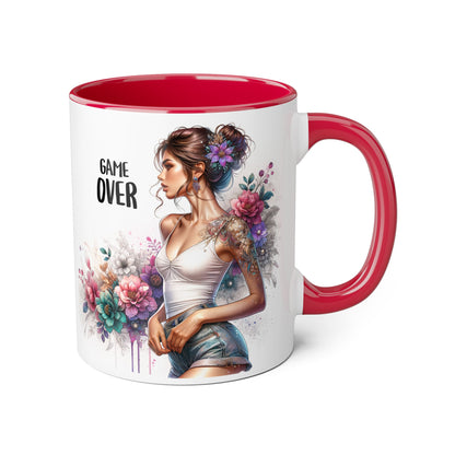 Floral Game Over Mug | Stylish Coffee Cup for Gamers | Unique Gift for Birthdays, Holidays, or Just Because, Tea Mug, Accent Mugs