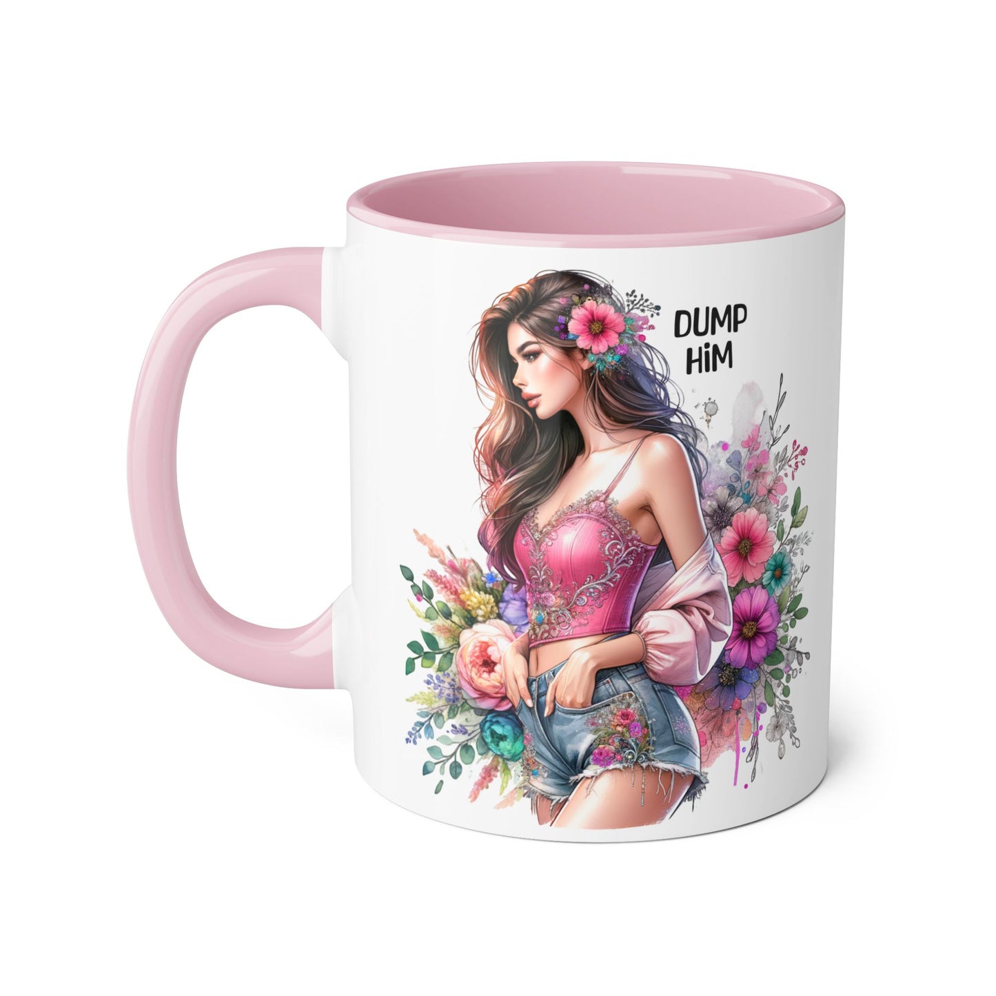 Floral Accent Mug, 11oz Coffee Cup, Gift for Her, Inspirational Mug, Cute Floral Design, Self-Love Coffee Mug