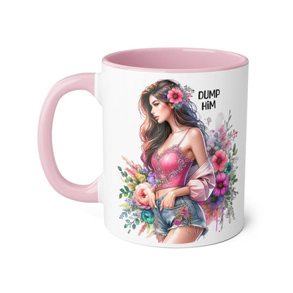 Floral Accent Mug, 11oz Coffee Cup, Gift for Her, Inspirational Mug, Cute Floral Design, Self-Love Coffee Mug