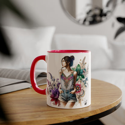 Single AF Boho Flower Accent Mug - Artistic Coffee Cup, Floral Design, Gift for Her, Birthday, Home Decor, Unique Artwork, 11oz