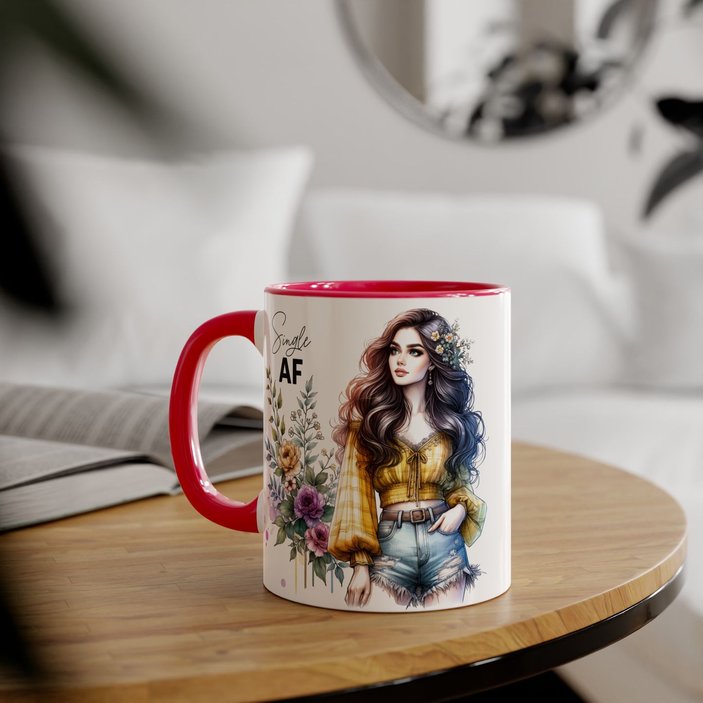 Single AF Accent Mug, Floral Coffee Cup, Gift for Single Friends, Cute Relationship Humor Mug, Funny Birthday Mug, Tea Lover Gift