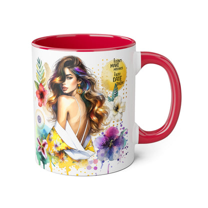 I Don't Make Mistakes, I Date Them Vibrant Floral Accent Mugs - Coffee Lovers Gift, Artful Drinkware, Unique Home Decor, Birthday Present, Inspirational Mug