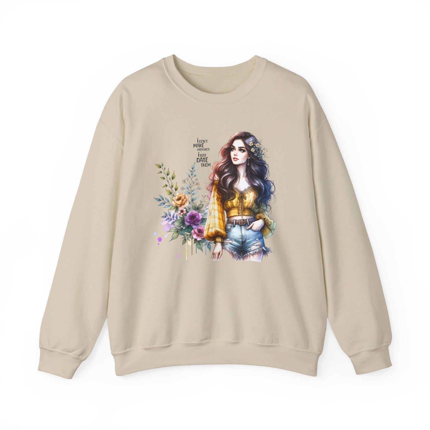 I Don't Make Mistakes, I Just Date Them Floral Graphic Crewneck Sweatshirt, Cozy Casual Wear, Boho Sweatshirt, Gift for Her, Fall Fashion Must-Have