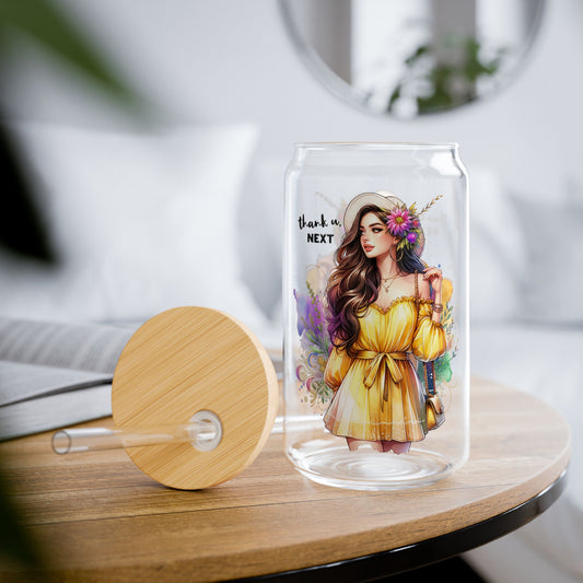 Thank U, Next Floral Sipper Glass, 16oz - Colorful Drinkware for Home, Office, Eco-Friendly, Gift for Her, Summer Vibes