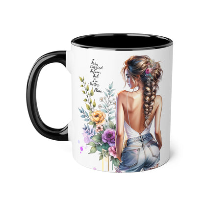 I Was Married Before But I'm Better Now Elegant Floral Accent Mug, Perfect Gift for Tea Lovers, Inspirational Coffee Cup for Her, Unique Home Decor, Sister's Birthday Gift