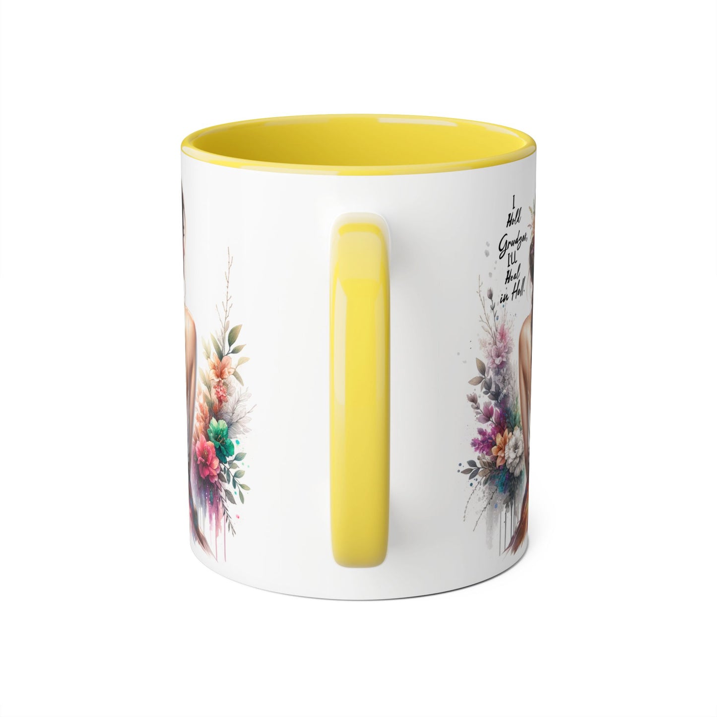 I Hold Grudges, I'll Heal in Hell Floral Art Accent Mug, Coffee Cup Gift, Inspirational Drinkware, Home Decor, Unique Present for Friends