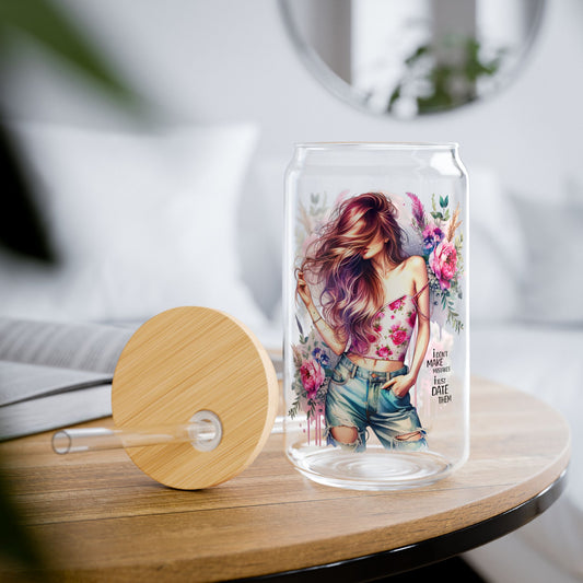 I Don't Make Mistakes, I Date Them Floral Sipper Glass, 16oz - Reusable Jar with Straw for Eco-Friendly Hydration, Perfect for Summer Picnics, Gifts for Her, Beach Days, [...]