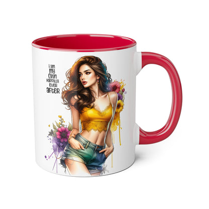 I Am My Own Happily Ever After Empowering Accent Mug, Inspirational Coffee Cup, Self-Love Gift, Vibrant Artwork Mug, Unique Floral Design, Cute Kitchen Decor