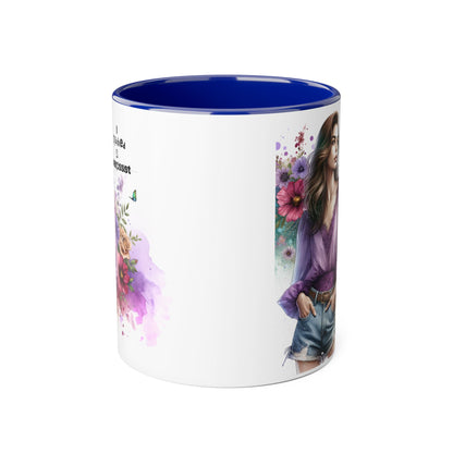 Stylish Floral Accent Mug with Quote, Perfect Gift for Coffee Lovers, Home Decor, Inspirational, Birthday, Humor, Self-Love