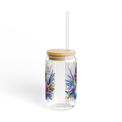 I'm Too Cute For My Ex Colorful Floral Sipper Glass, Inspirational Drink Bottle, Eco-Friendly Water Jar, Perfect for Home & Gifts, 16oz