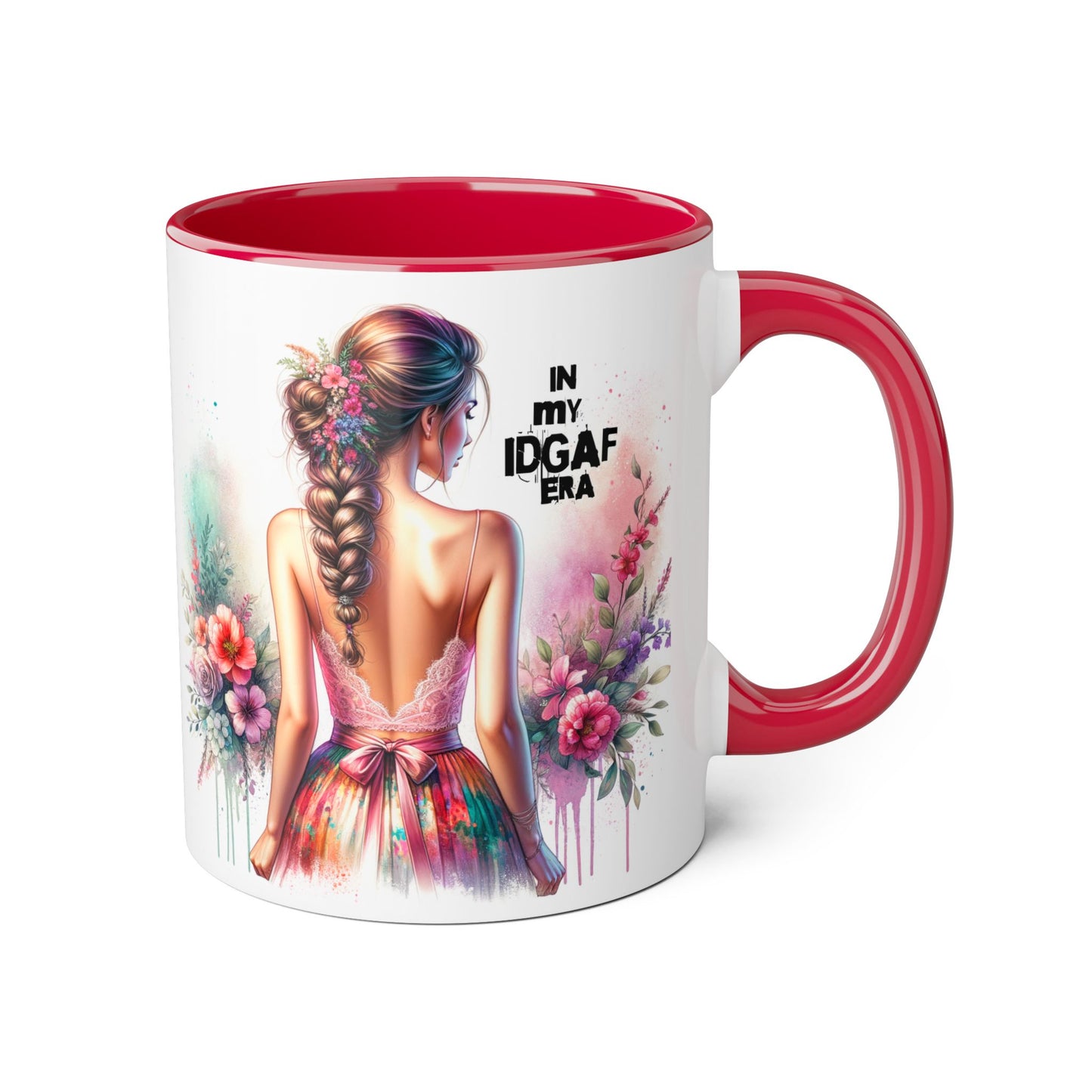 Bold IDGAF Era Accent Mug, Coffee Cup for Strong Women, Gift for Her, Floral Art Mug, Motivational Drinkware
