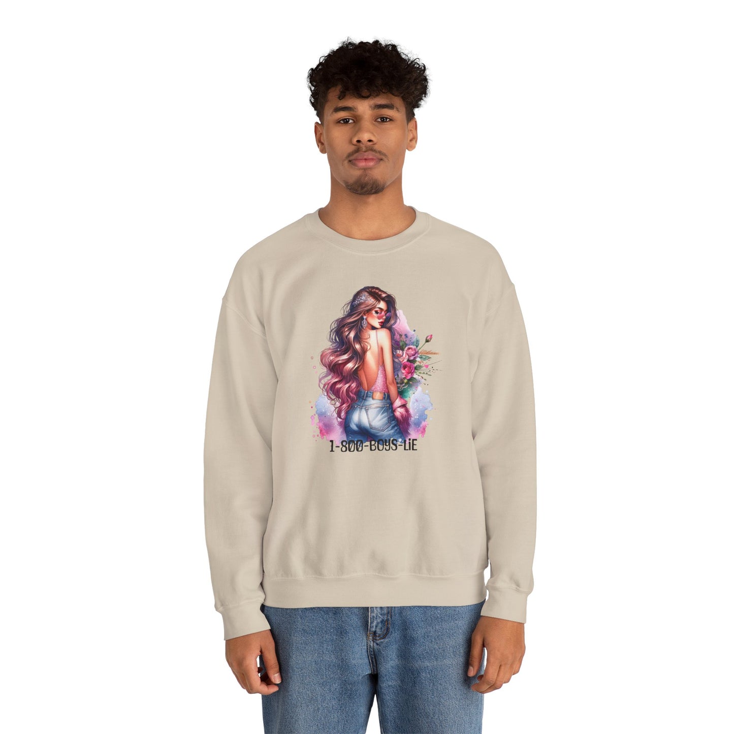 1-800-Boys-Lie Stylish Floral Graphic Sweatshirt, Cozy Crewneck Sweatshirt for Women, Gift for Her, Casual Fashion Top, Spring Wardrobe Essential
