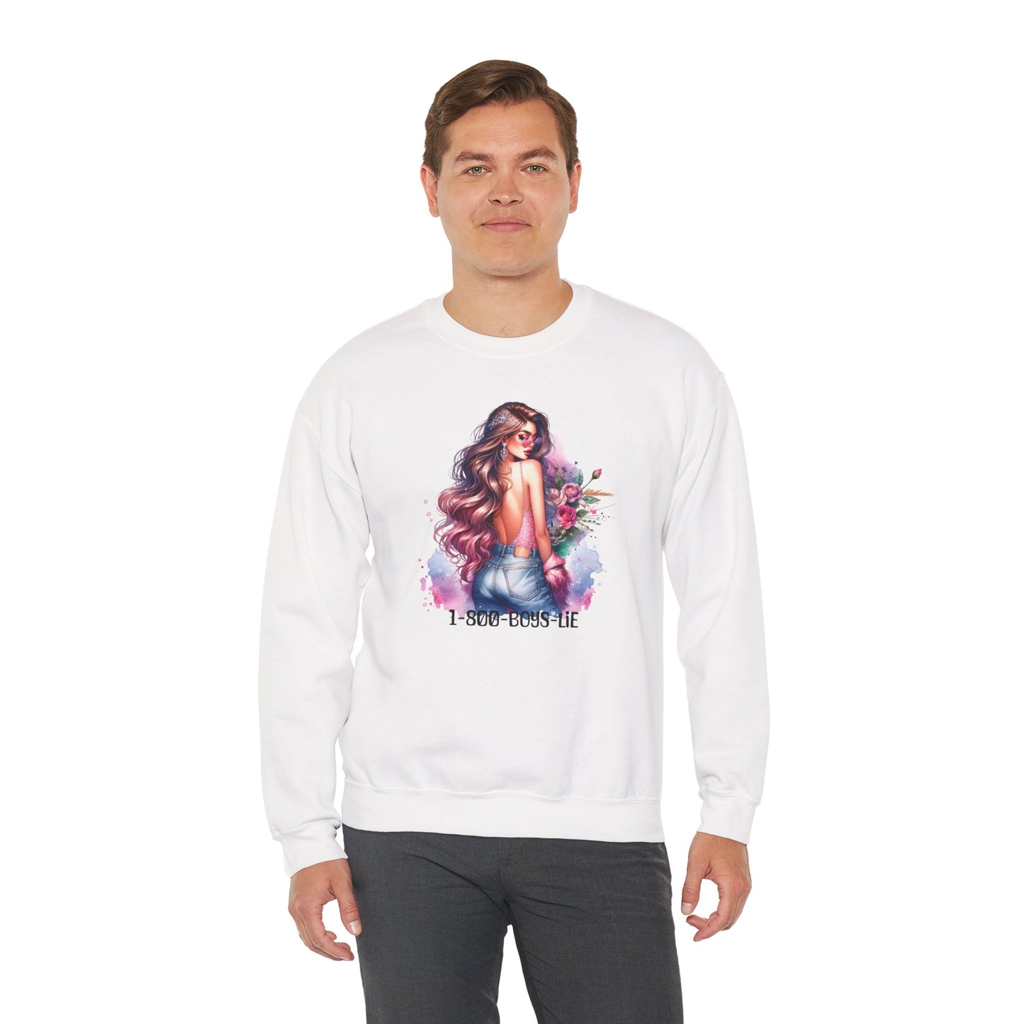 1-800-Boys-Lie Stylish Floral Graphic Sweatshirt, Cozy Crewneck Sweatshirt for Women, Gift for Her, Casual Fashion Top, Spring Wardrobe Essential