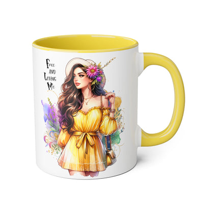 Free and Loving Me Vibrant Accent Mug, Colorful Coffee Cup for Self-Care