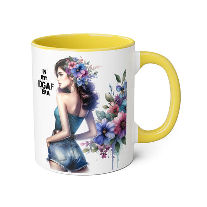 Bold Floral IDGAF Era Mug | Unique Coffee Gift | Retro Vibes | Sassy Tea Cup | Fun Home Decor | Statement Drinkware | 11oz Accent Mug
