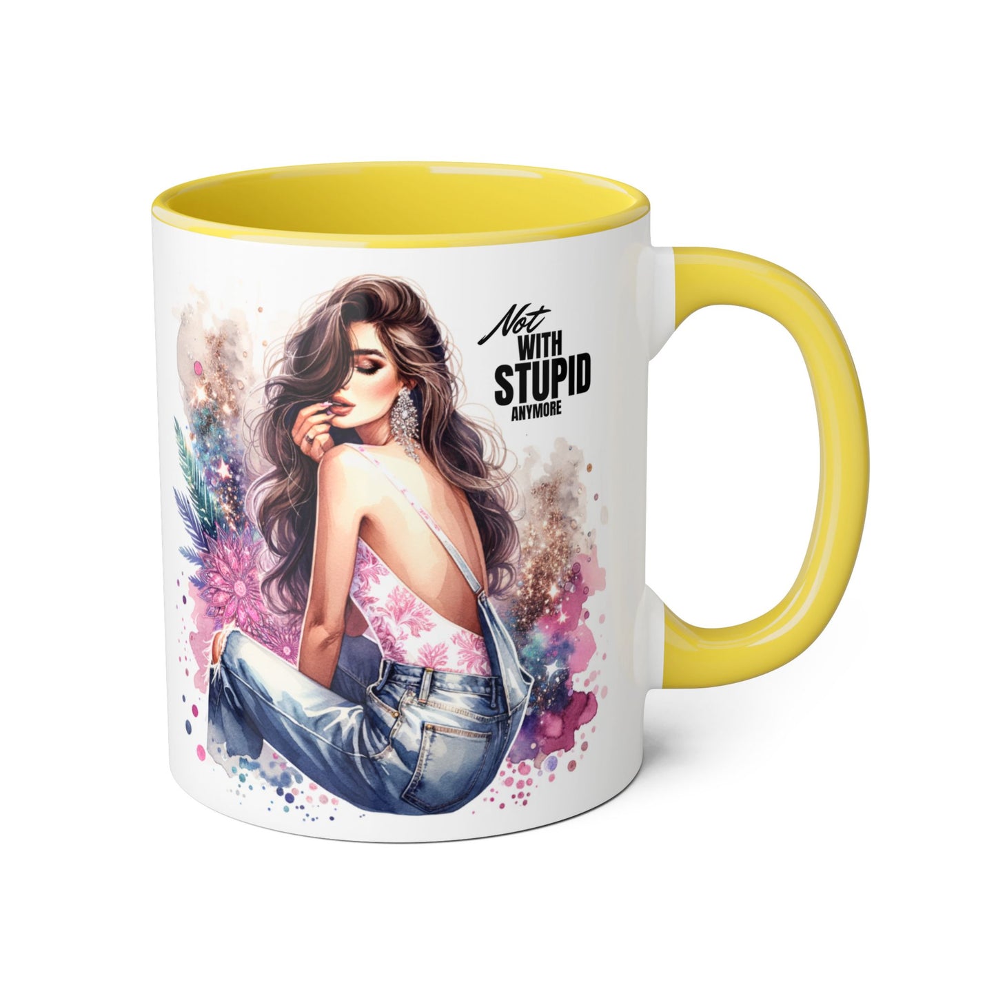 Not With Stupid Anymore Humoristic Stylish Accent Mug - Not With Stupid, Gift for Coffee Lovers, Unique Coffee Mug, Floral Design, Funny Mug for Friends, Sassy Gift