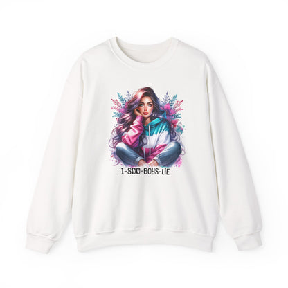 Chic Graphic Crewneck Sweatshirt - 1-800-BOYS-LIE, Cozy Sweatshirt, Fashion Sweatshirt, Casual Wear, Unique Gift, Trendy Outfit