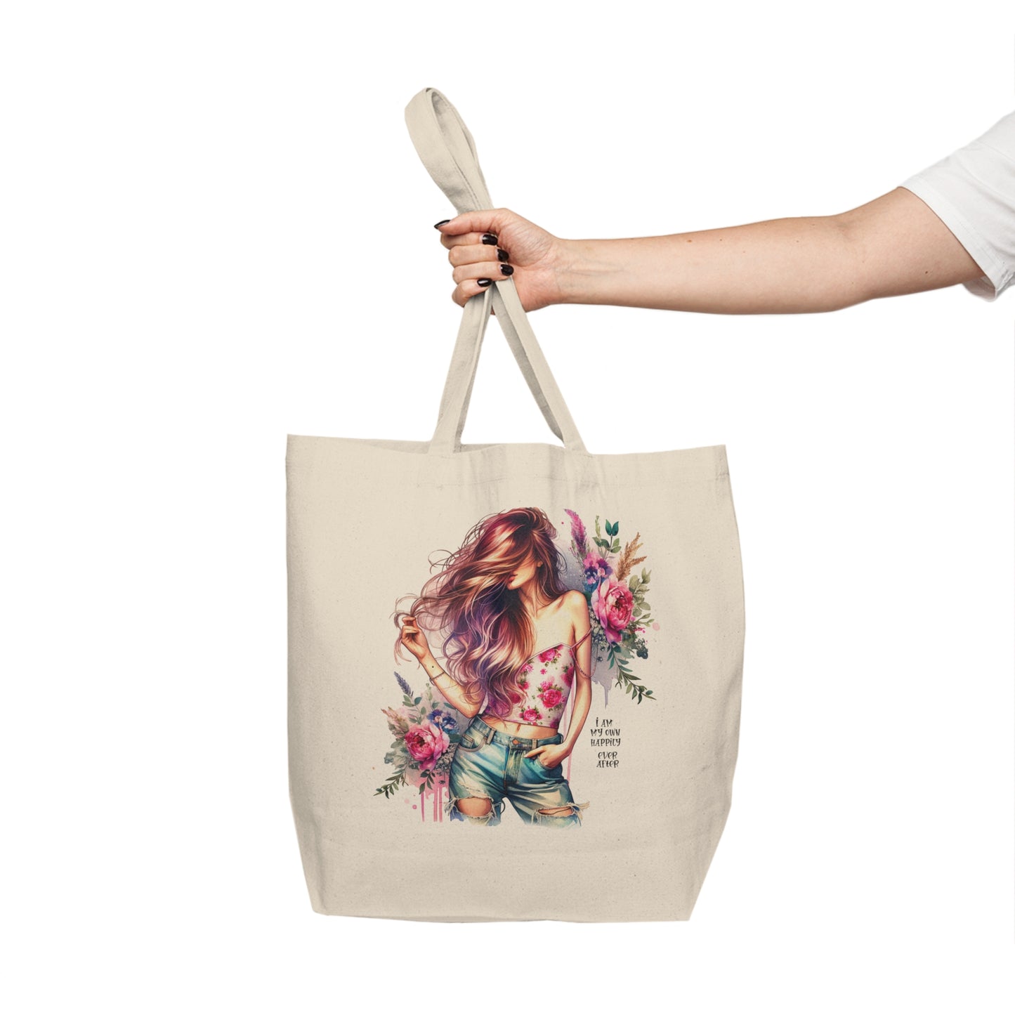 I Am My Own Happily Ever  After Floral Boho Canvas Tote Bag - Perfect for Shopping, Beach Days, Gift for Her, Eco-Friendly Bag, Art Lovers Tote