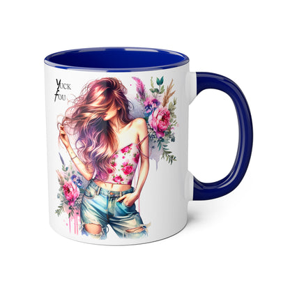 Yuck Fou Stylish Flower Girl Mug, Floral Coffee Cup, Boho Drinkware, Gift for Her, Artful Tea Mug