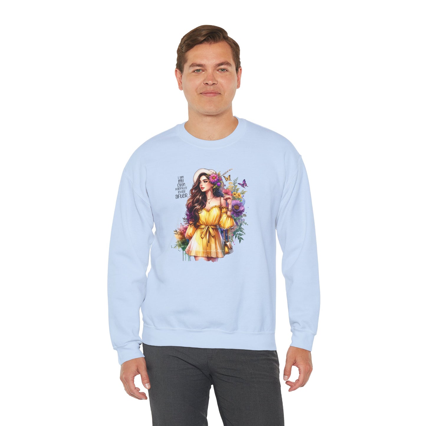 I Am My Own Happily Ever After  Floral Goddess Crewneck Sweatshirt - Boho Chic, Cozy Style, Perfect for Spring, Gift for Her, Casual Wear, Everyday Comfort