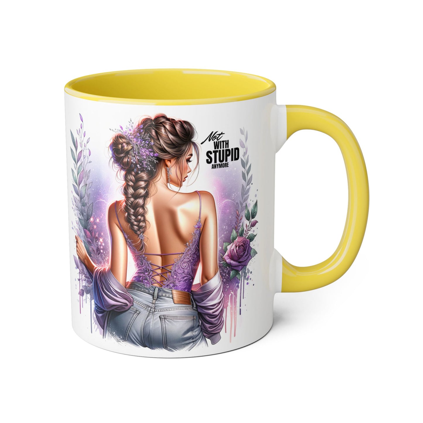 Not With Stupid Anymore Humoristic Bohemian Accent Mug, Artful Coffee Cup for Unique Gifts, Decorative Drinkware, Home Decor, Thoughtful Present