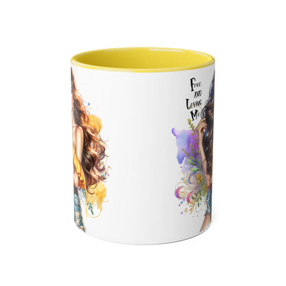 Free Spirit Accent Mug, Boho Coffee Cup, Inspirational Gift, Art Lover's Mug, Unique Home Decor, Stylish Drinkware